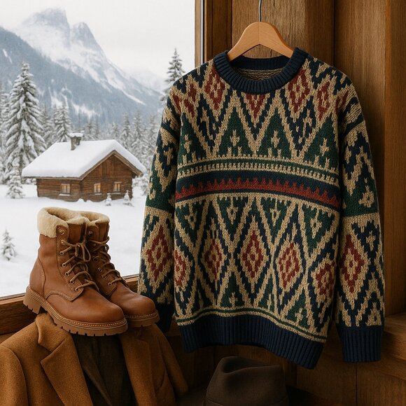 🧥 Vintage Stoneriver Outfitters Geometric Knit Sweater (Made in Korea) - Picture 2 of 14